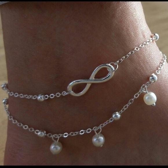 Silver Dressy Infinity Pearl Party Anklet (K2) - Picture 5 of 6